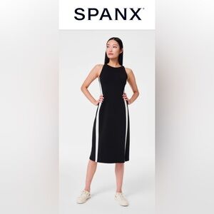 SPANX AirEssentials Side Stripe Tank Midi Dress; Black with White Stripe, size S